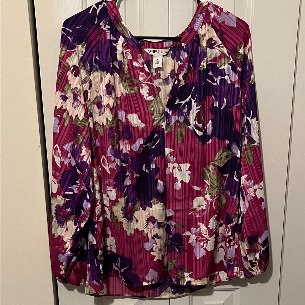 White House Black Market Floral Blouse - Purple and Pink